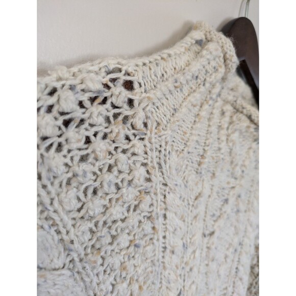 Vtg Express Tricot Handknit Cream Sweater Angora Wool Chunky Fisherman Medium - Picture 5 of 10